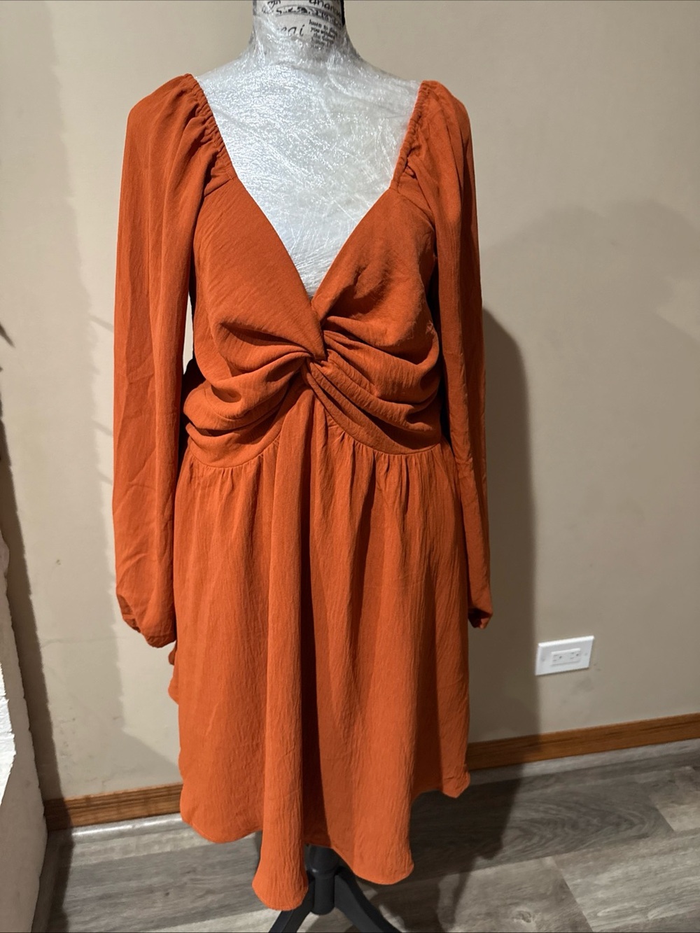 Twist-Front Midi Dress in Burnt Orange